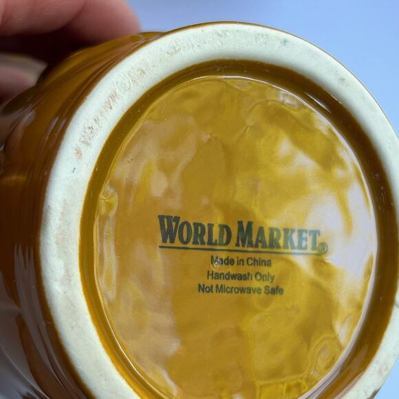 Set of 4 World Market Mustard Yellow Gold Tiki Mugs Ceramic Cups Retro Barware - Picture 7 of 7